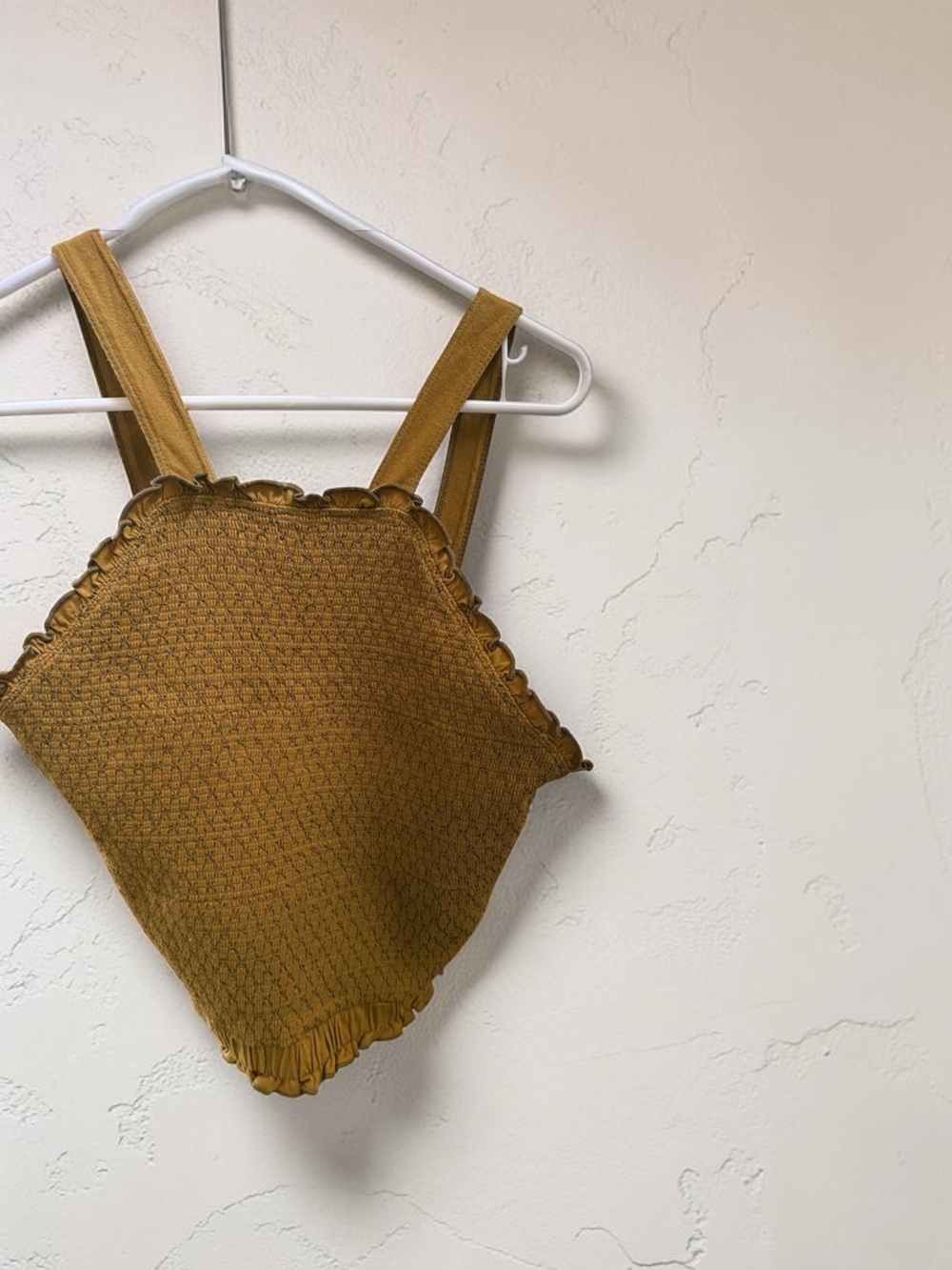 Anthropologie Mustard Smocked Ruffle Strap Tank